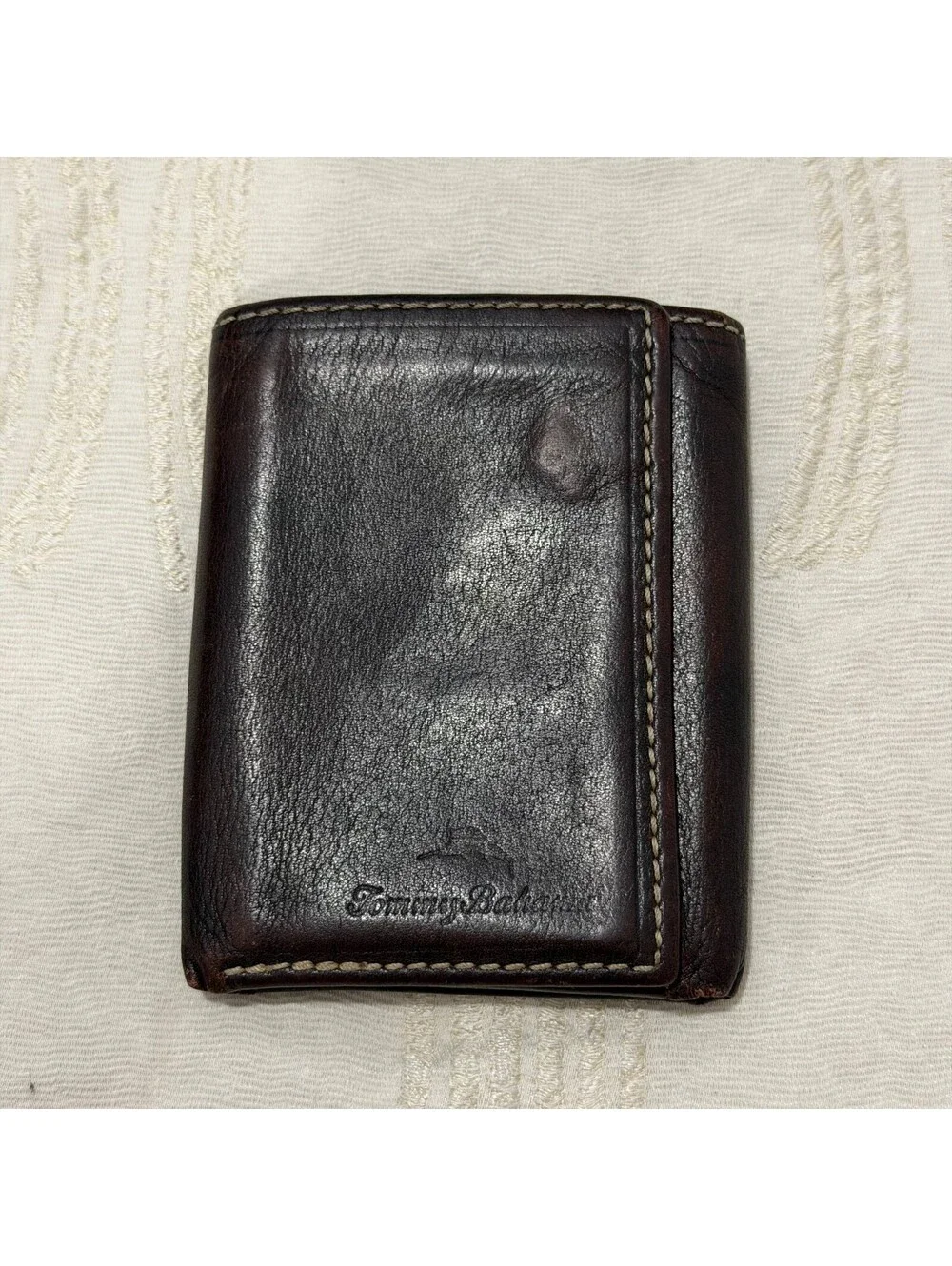 Tommy Bahama Brown Genuine Leather Trifold Wallet ID Window Card Holder Mens